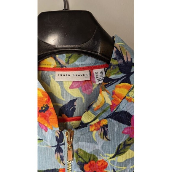 Susan Graver Tropical Floral Bomber Style Jacket Size 1X - Picture 3 of 4